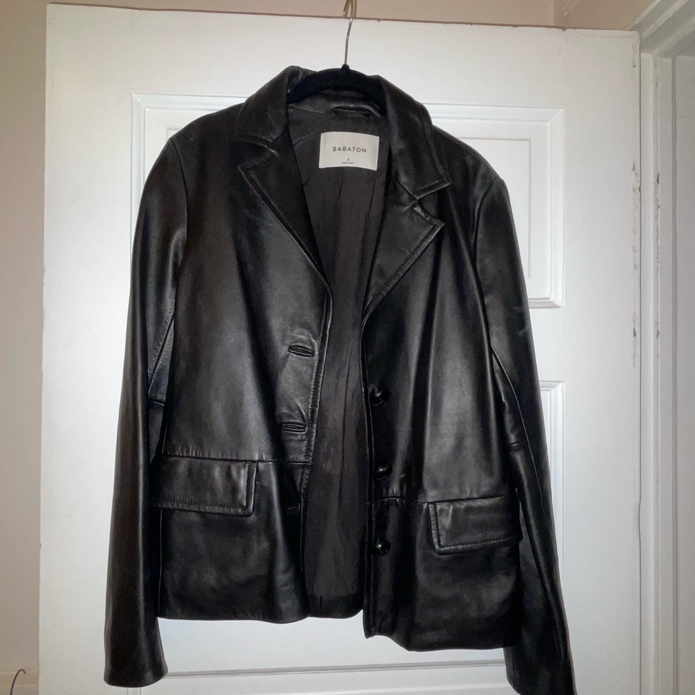 Aritzia Babaton Black Leather Blazer